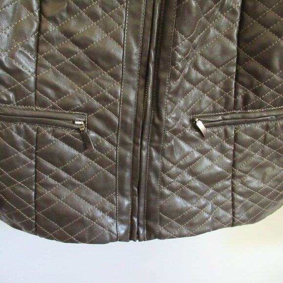Chico's brown faux leather/fur collar zip front long sleeve jacket *Sz 1(M)* - Picture 3 of 7